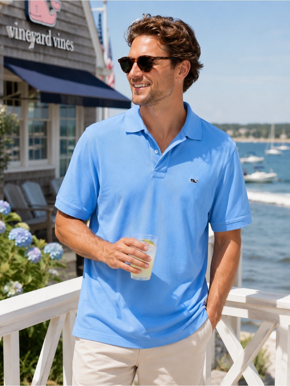 Vineyard Vines Men’s Light Blue Polo Shirt Large 100% Cotton Classic Whale Logo
